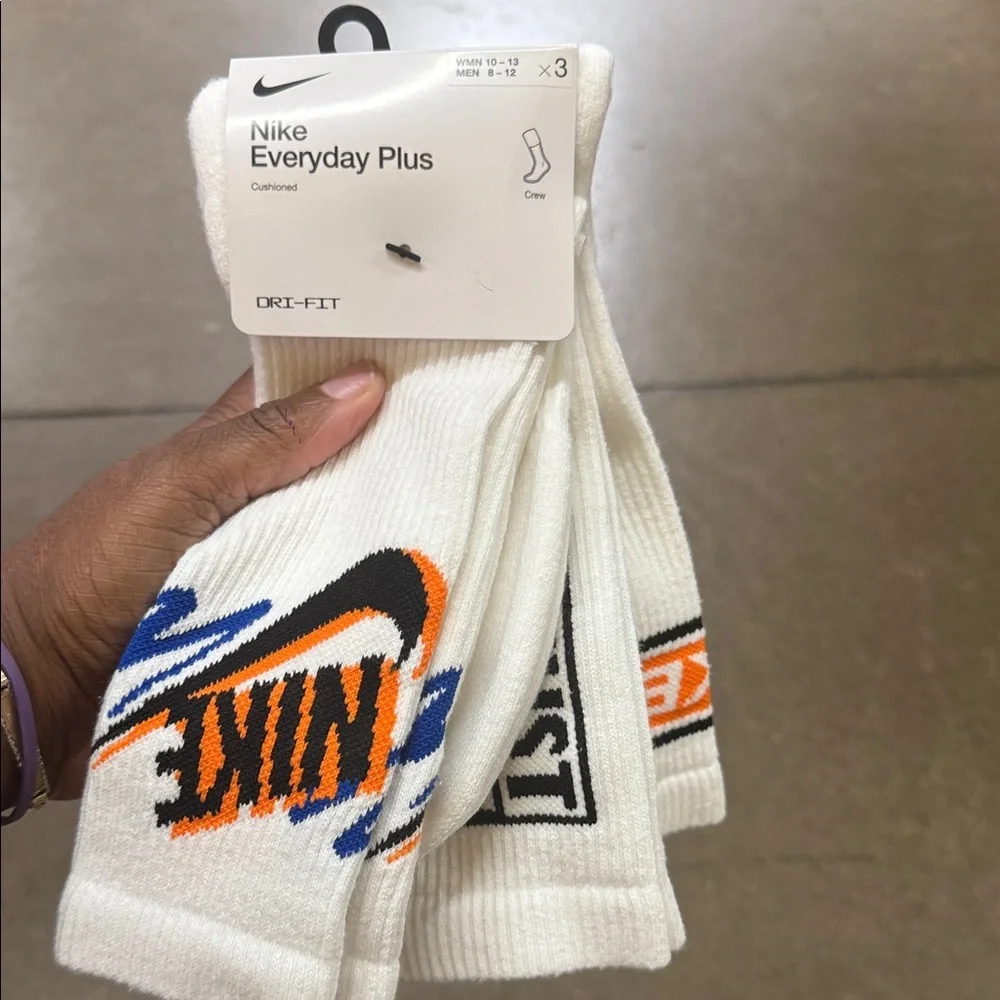 Nike Everyday Plus Cushioned Crew Socks - White, Orange, Blue 3PK - Picture 1 of 1